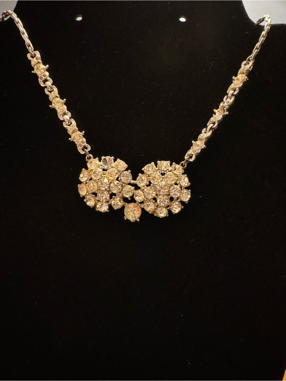Vintage Rhinestone Statement Necklace Mid Century Bridal 16”